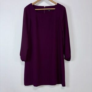 Ann Taylor Plum Shift Dress Long Sleeve Back Zip Classic Workwear Size 4